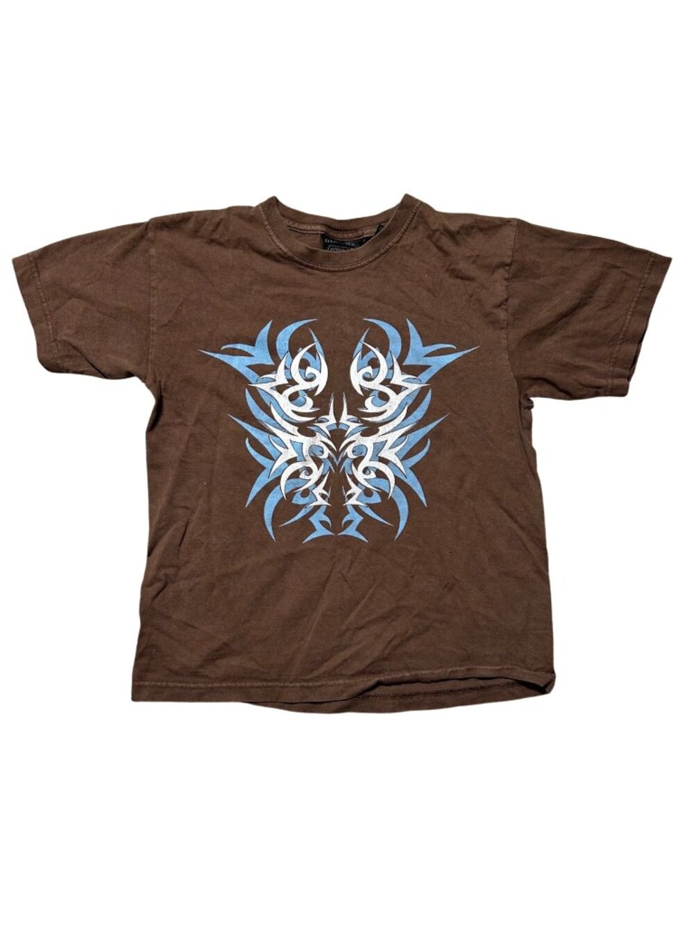 Urban Pipeline Y2K Brown Graphic T-Shirt Womens Sz M Tribal Blue/White Print